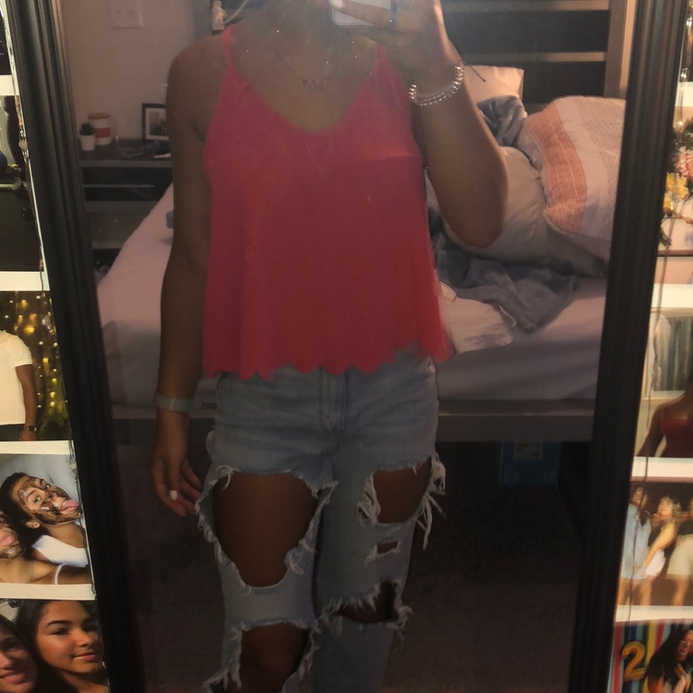 Pink Scalloped shirt, open back.